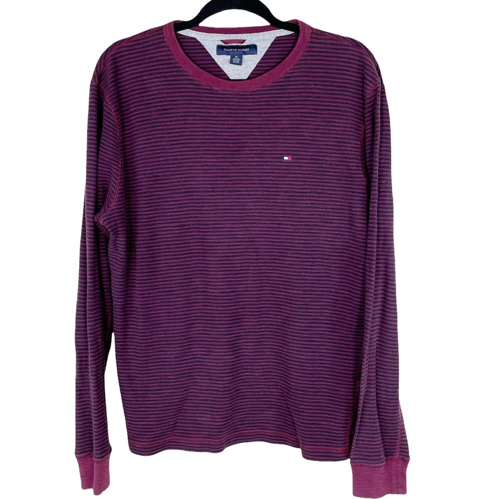 Tommy Hilfiger Burgundy Stripe Ribbed Long Sleeve Shirt